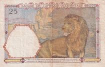 French West Africa 25 Francs - Man and horse, Lion - Red numerals - 1942 - Serial X.2948 - VF - P.27