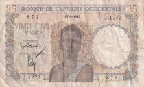 French West Africa 25 Francs - Woman - Man with a cow - 1943 - Serial J.1273 - F - P.38