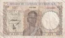French West Africa 25 Francs - Woman - Man with a cow - 1943 - Serial O.1303 - F to VF - P.38