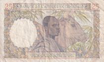 French West Africa 25 Francs - Woman - Man with a cow - 1943 - Serial O.1303 - F to VF - P.38