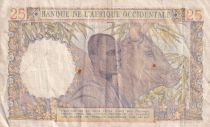 French West Africa 25 Francs - Woman - Man with a cow - 1943 - Serial U.1288 - F to VF - P.38