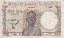 French West Africa 25 Francs - Woman - Man with a cow - 1943 - Serial Y.2611 - F - P.38