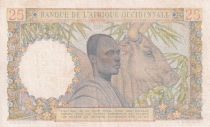French West Africa 25 Francs - Woman, Man with a cow - 1943 - Serial  G.1626- XF - P.38