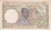 French West Africa 25 Francs - Woman, Man with a cow - 1943 - Serial  O.1672 - VF+ - P.38