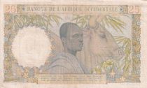 French West Africa 25 Francs - Woman, Man with a cow - 1943 - Serial C.1599 - VF+ - P.38