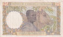 French West Africa 25 Francs - Woman, Man with a cow - 1943 - Serial U.1677 - VF+ - P.38