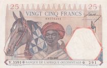 French West Africa 25 Francs  01-10-1942 - Serial V.3591 - XF - P.27