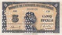 French West Africa 5 Francs - 1942 Serial AM - Specimen - XF - P.28