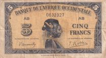 French West Africa 5 Francs - African - 14-12-1942 - Serial AB