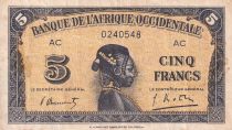 French West Africa 5 Francs - African - 1942 - F+ - Serial AC - P.28b