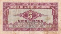 French West Africa 5 Francs - African - 1942 - F+ - Serial AC - P.28b