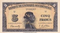 French West Africa 5 Francs - African - 1942 - Letter U - P.28a