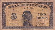French West Africa 5 Francs - African - 1942 - Serial E - P.28a