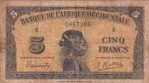 French West Africa 5 Francs - African - 1942 - Serial E - P.28a