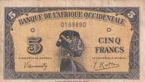 French West Africa 5 Francs - African - 1942 - Serial O - P.28a