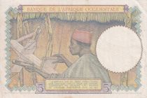 French West Africa 5 Francs - Coffe tree - Man weaving - 06-03-1941 - Serial J.8037 - P.21