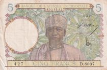 French West Africa 5 Francs - Coffe tree - Man weaving - 06-03-41 - Serial D.8007 - F - P.21
