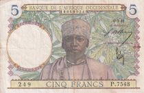 French West Africa 5 Francs - Coffe tree - Man weaving - 06-03-41 - Serial P.7548  - F - P.21