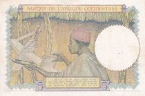 French West Africa 5 Francs - Coffe tree - Man weaving - 10-03-1938 - Serial Q.4255 - VF+ - P.21