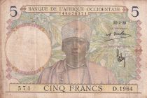 French West Africa 5 Francs - Coffe tree - Man weaving - 12-03-1936 - Serial D.1964 - P.21