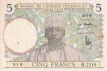 French West Africa 5 Francs - Coffe tree - Man weaving - 12-03-1936 - Serial H.2219- VF+ - P.21