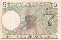 French West Africa 5 Francs - Coffe tree - Man weaving - 15-03-1937 - Serial Z.2667  - VF - P.21