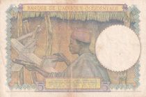 French West Africa 5 Francs - Coffe tree - Man weaving - 22-04-1942 - Serial P.9038 - XF - P.25