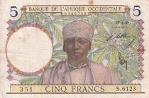 French West Africa 5 Francs - Coffe tree - Man weaving - 27-04-1939 - Serial S.61.23 - F - P.21