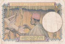 French West Africa 5 Francs - Coffe tree - Man weaving - 27-04-1939 - Serial W.65.68 - F - P.21