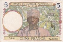 French West Africa 5 Francs - Coffe tree - Man weaving - 27-04-1939 - Série C.6565  - P.21