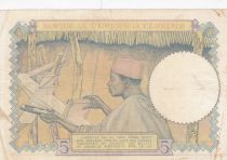 French West Africa 5 Francs - Coffee tree - Man weaving - 10-03-1938 - Serial Z.5049 - VF+ - P.21