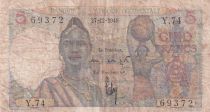 French West Africa 5 Francs - Womans - Fishers - 1948 - Serial Y.74 - P.36