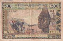 French West Africa 500 Francs - Farmers, mask - 23-10-1956 - Serial D.1 - P.47