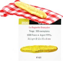 Gabon 1000 Francs French Baguette - 2020 - Silver Once gilded with fin gold
