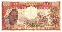 Gabon 500 Francs - Woman, wood - students - ND (1974) - Serial S.2 -P.2a