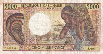 Gabon 5000 Francs masque, jeune femme - 1983-1991 - S�rie J.001-260449