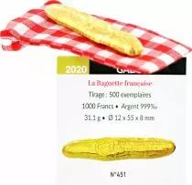 Gabun 1000 Francs French Baguette - 2020 - Silver Once gilded with fin gold