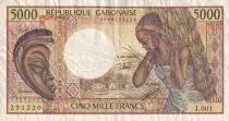 Gabun 5000 Francs mask, young woman - 1983-1991 - Serial  J.001-291220