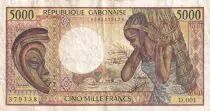 Gabun 5000 Francs mask, young woman - 1983-1991 - Serial D.001-379138