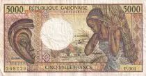 Gabun 5000 Francs mask, young woman - 1983-1991 - Serial P.001-268229