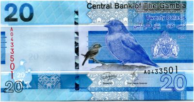 Gambia A-Prefix P-New 2019 20 Dalasis UNC > Bird redesigned ND
