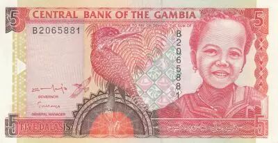Gambia 5 Dalasis  - Giant Kingfisher and Young girl  - 1996 - Serial B