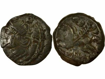 Gaule (Veliocasses) Bronze, Classe III, � la T�te Casqu�e - 50 / 40 Av JC