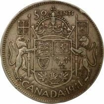 George VI - 50 Silver Cents, 1st Type - 1941 Ottawa