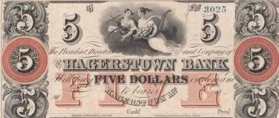 Georgia 5 Dollars - Bank of Hagerstown - Remainder - 1850