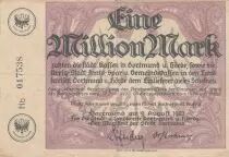 Germania 1 Millionen Mark - State of Dortmund - 09-08-1923 - Number 017538