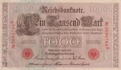 Germania 1000 Mark - Allegorical figures - Red seal - 1910 - 7 digit serial N