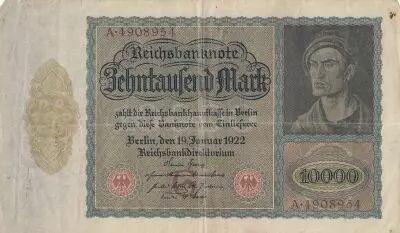 Germania 10000 Mark - Portrait of man by Durer - 1922 - Varieties Serials and letters