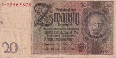 Germania 20 Reichsmark - Werner Von Siemens - 1929 - Serial E with different numbers