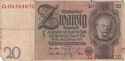 Germania 20 Reichsmark - Werner Von Siemens - 1929 - Serial Q with different numbers